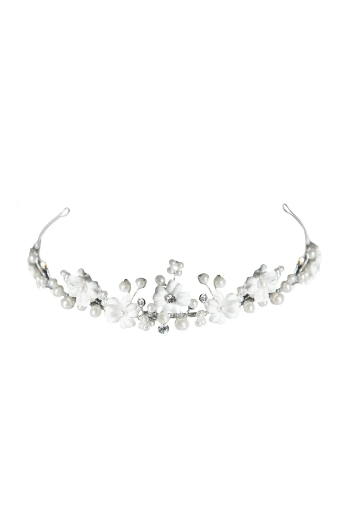 Diadem mit Blüten und Perlen für Kommunion- und Blumenmädchen