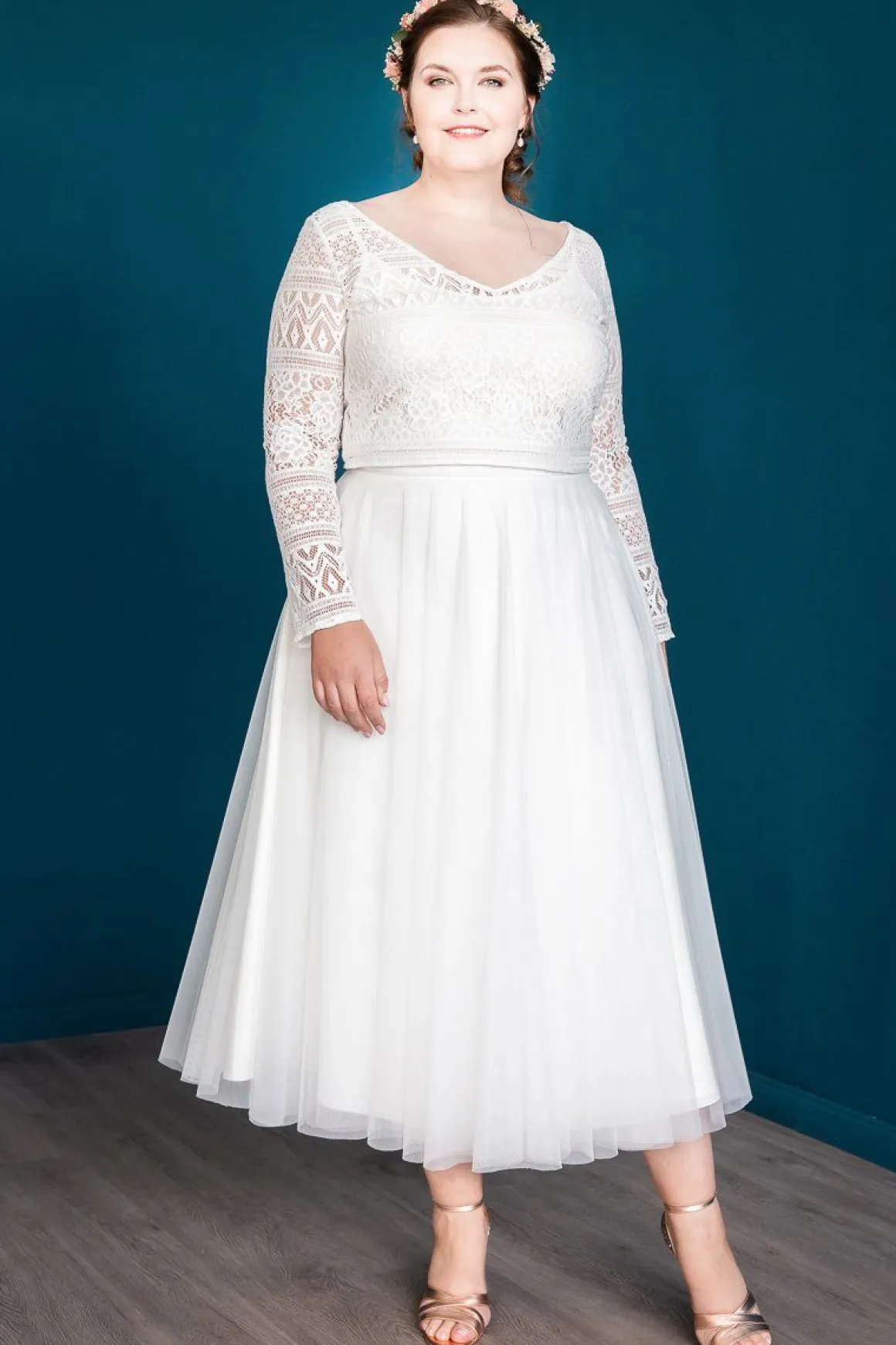 Midi-Softtüllrock in Ivory – Christy noni Curvy